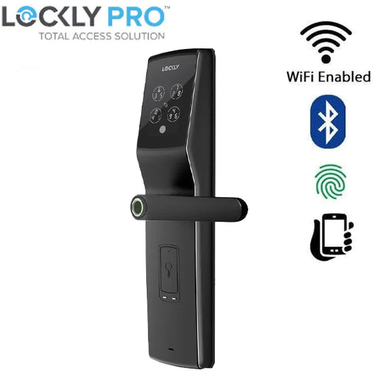 Lockly - PGD829AFUSMB - Secure Lux - Mortise Smart Lock - Fingerprint Reader - RFID Card - Bluetooth App Controlled - Matte Black